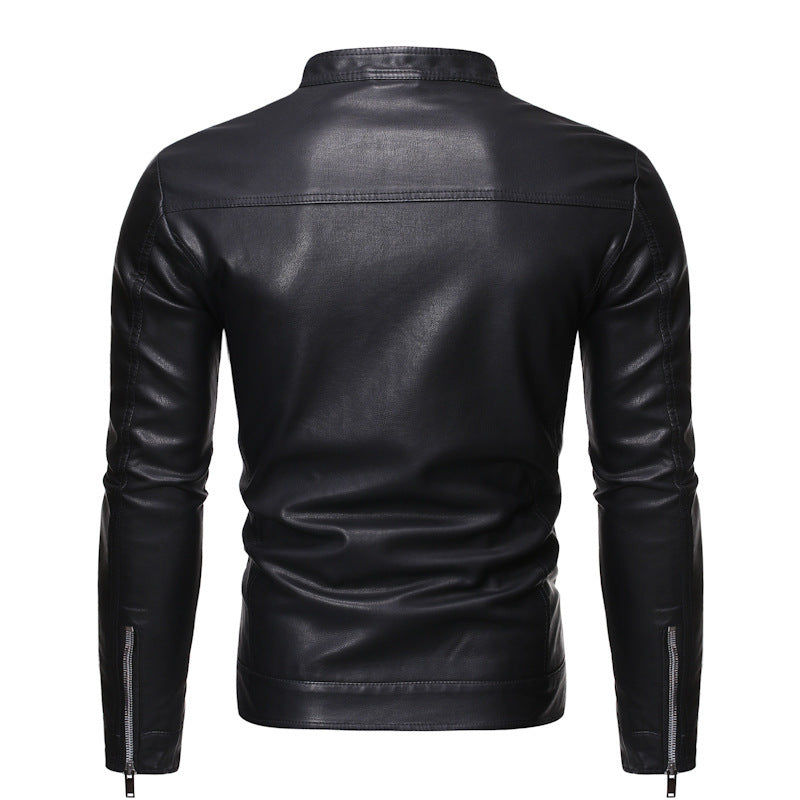 Herren Slim‑Fit Pilotblouson aus weichem Kunstleder mit Druckknopf‑Stehkragen Drune