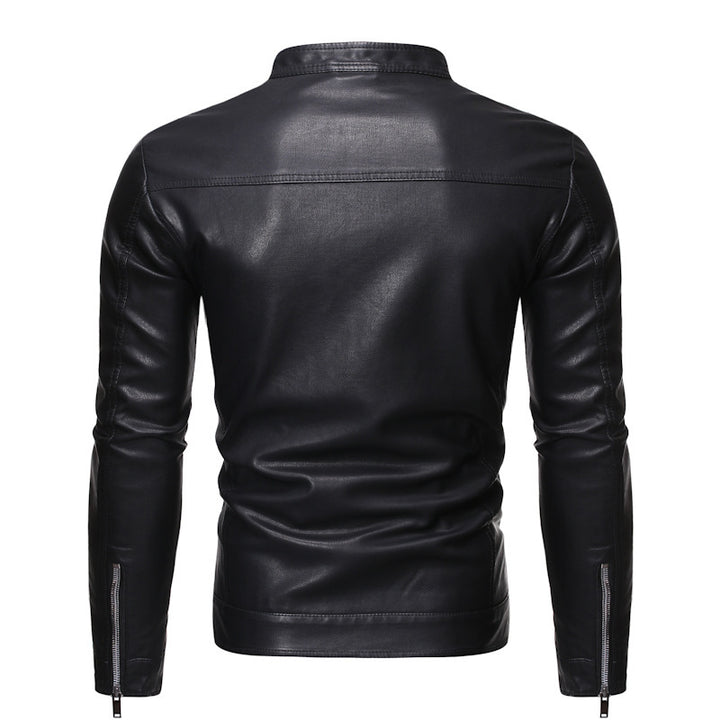 Herren Slim‑Fit Pilotblouson aus weichem Kunstleder mit Druckknopf‑Stehkragen Drune