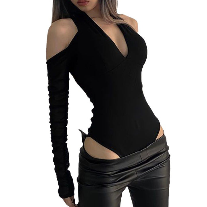 Damen Körperbetonter Langarm-Bodysuit mit tiefem V-Ausschnitt und raffinierten Rüschendetails Drune