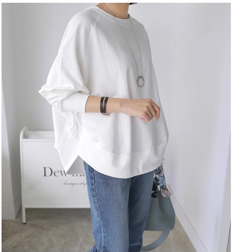 Damen Oversize-Sweatshirt mit Raglanärmeln, abgerundetem Saum und Seitenschlitzen Drune