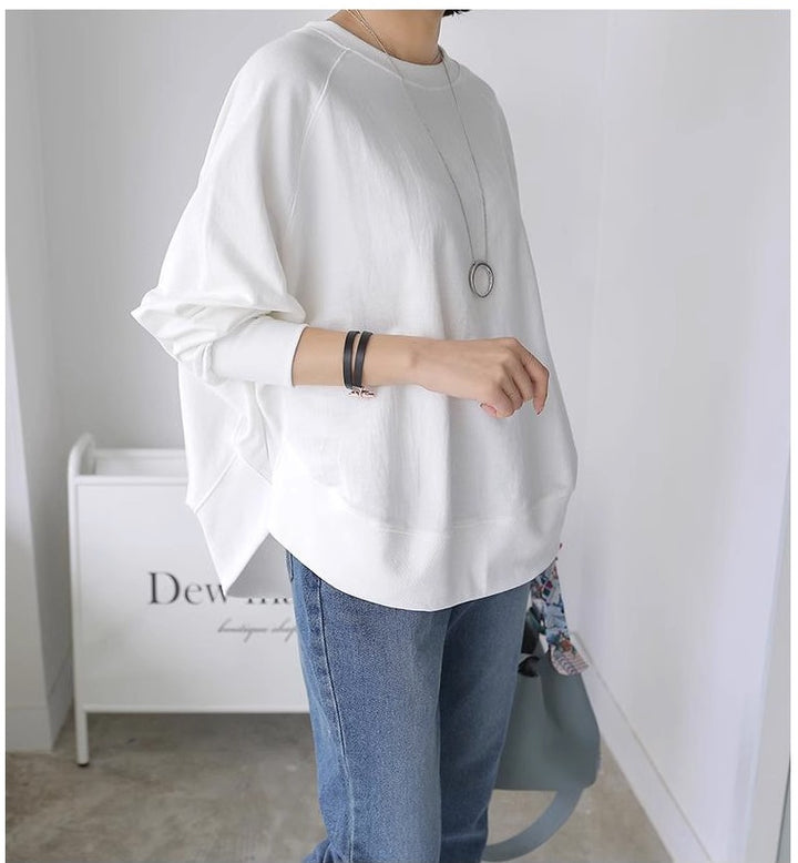 Damen Oversize-Sweatshirt mit Raglanärmeln, abgerundetem Saum und Seitenschlitzen Drune