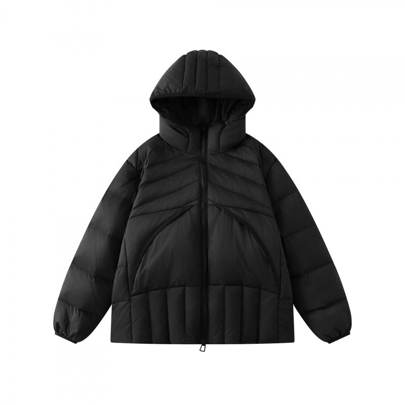 Unisex Kurz geschnittene wattierte Kapuzenjacke im Boxy-Pufferstil mit geometrischer Steppung Drune