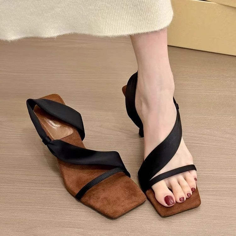 Damen Drehriemen-Stiletto-Sandalen mit quadratischer Zehenbox und Slingback-Detail Drune