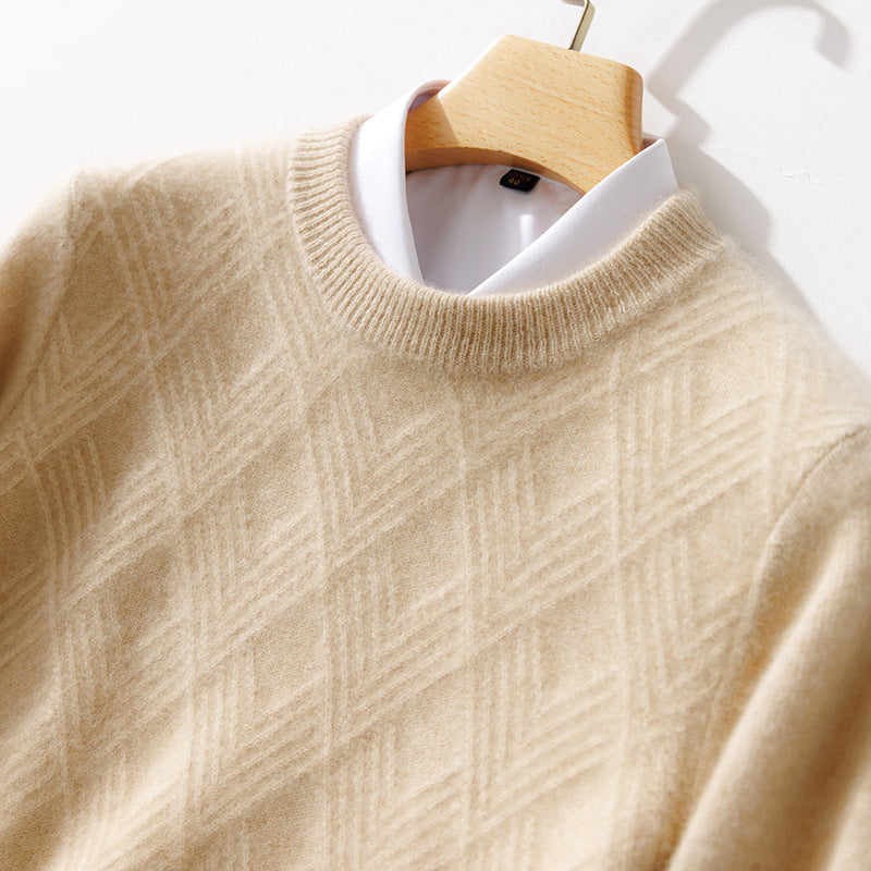 Herren Feiner Strukturstrickpullover mit kurzem Stehkragen und Diamant‑Relief Drune