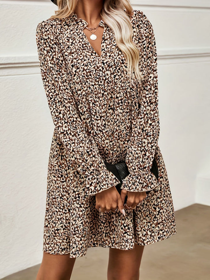 Damen Lockeres Chiffon-Minikleid mit V-Ausschnitt und Volantärmeln Drune