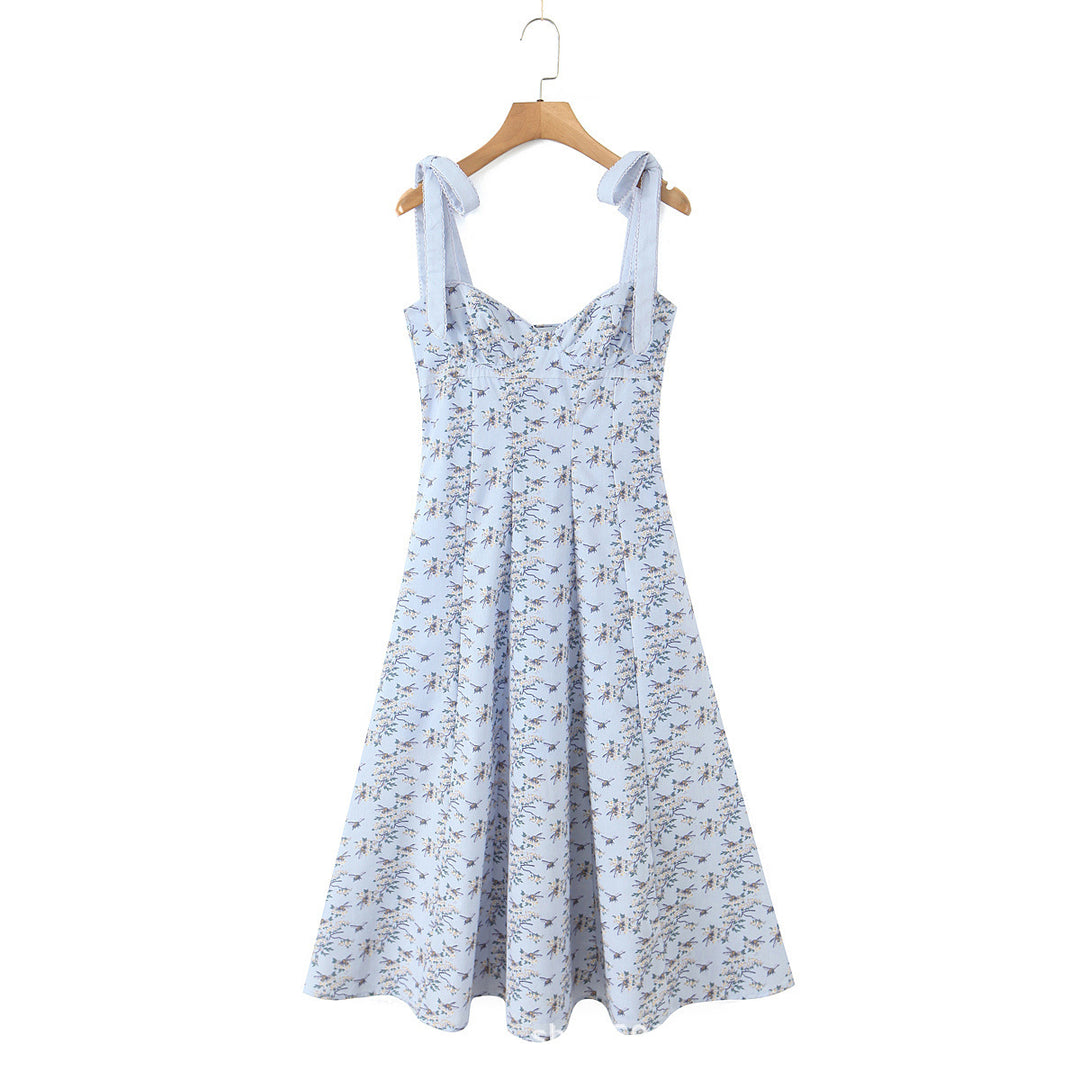 Damen Sommerliches Baumwollkleid mit schulterfreien Rüschen Drune