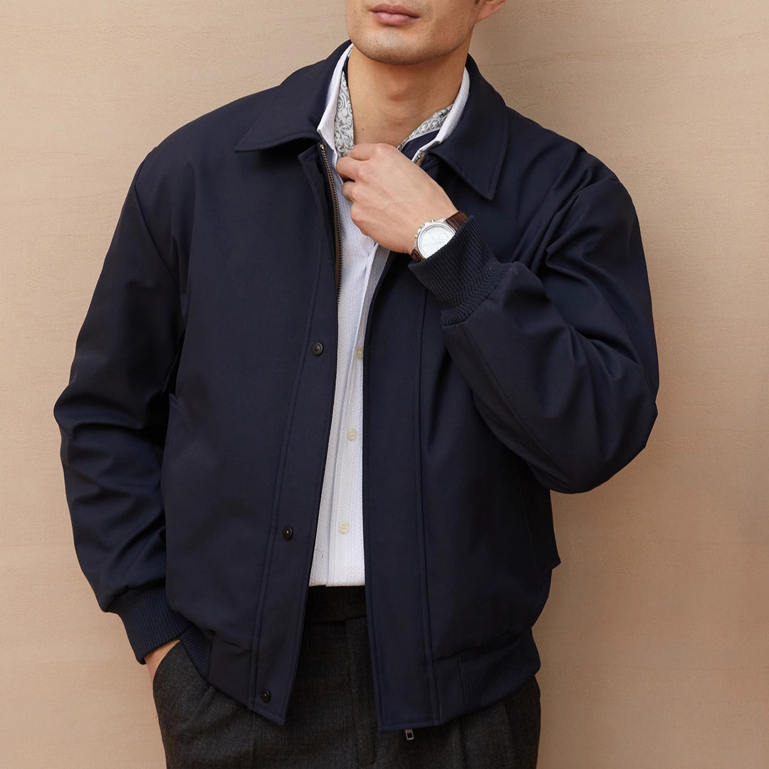 Herren klassische Harrington-Jacke mit Reißverschluss und Rippbündchen Drune