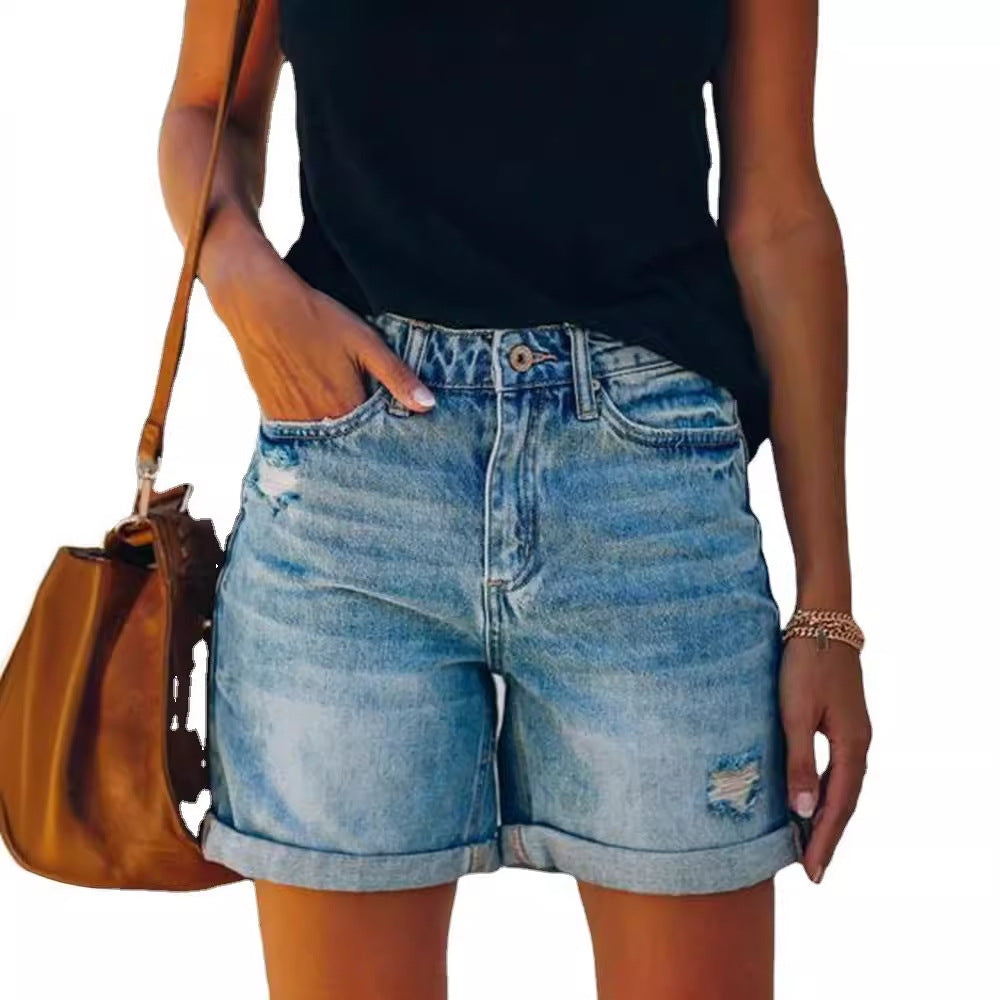 Damen Jeansshorts im lässigen Relaxed Fit mit modischen Destroyed-Details Drune