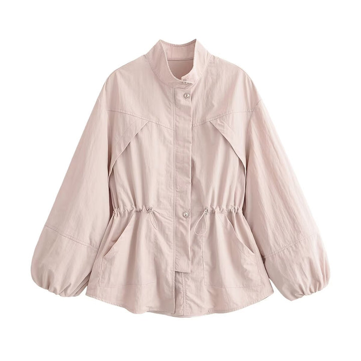 Damen Leichte Windjacke mit Tunnelzug-Taille und Ballonärmeln Drune
