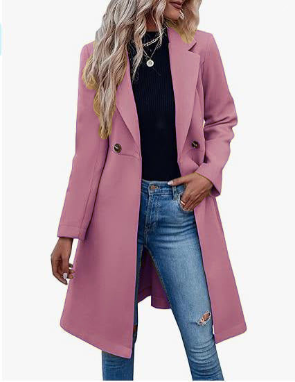 Drune | Damen Elegante Wickelmantel Doppelte Knöpfe Liste