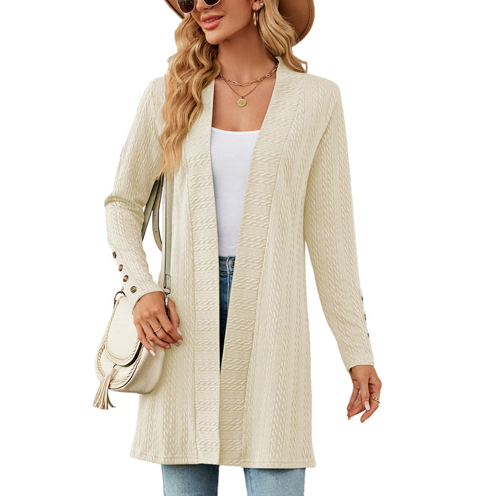 Damen Strickmantel mit modischem Zopfmuster und eleganten Knopfdetails Drune