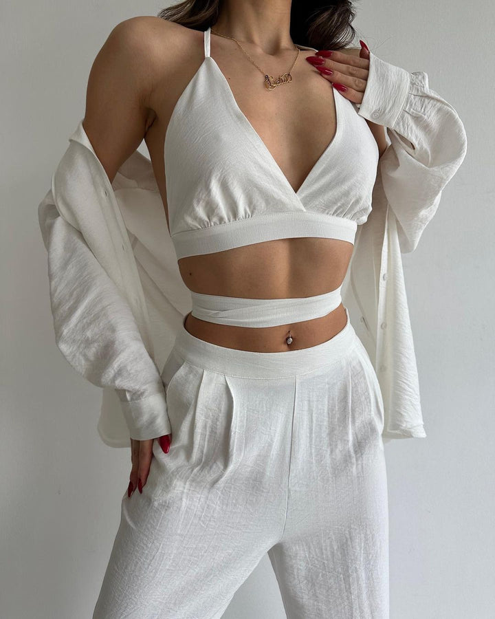Damen Elegantes Zweiteiler-Set mit fließendem Stoff und tailliertem Design Drune