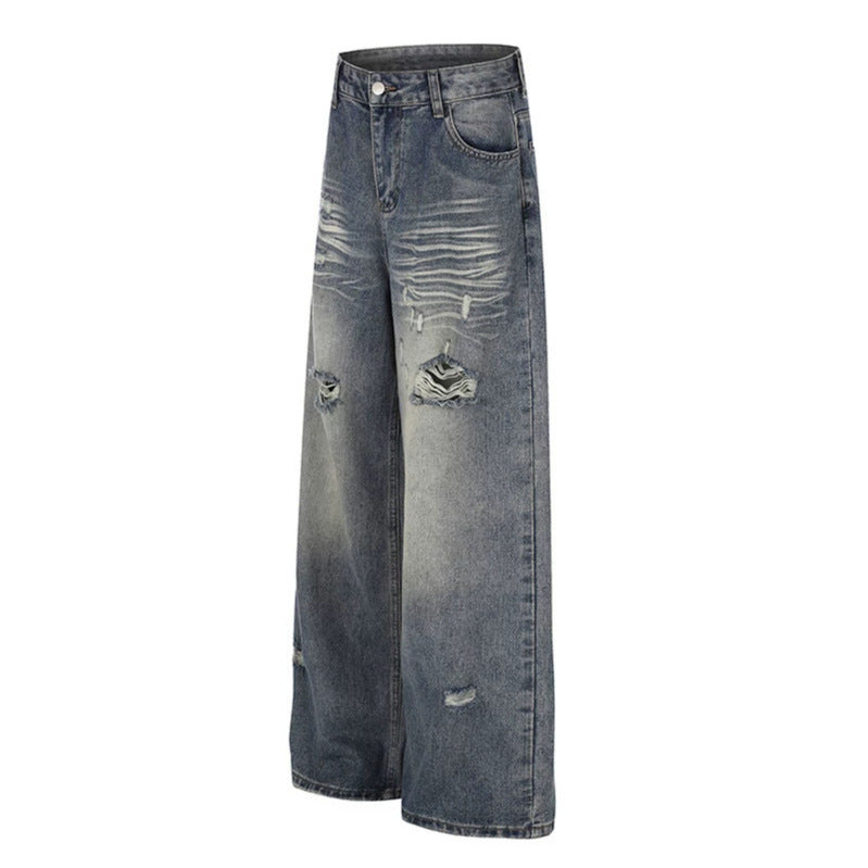 Damen Weite Destroyed Denim-Culotte-Jeans mit hoher Taille und Used-Effekt Drune