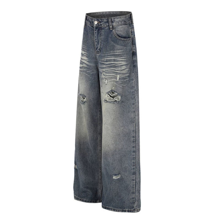 Damen Weite Destroyed Denim-Culotte-Jeans mit hoher Taille und Used-Effekt Drune