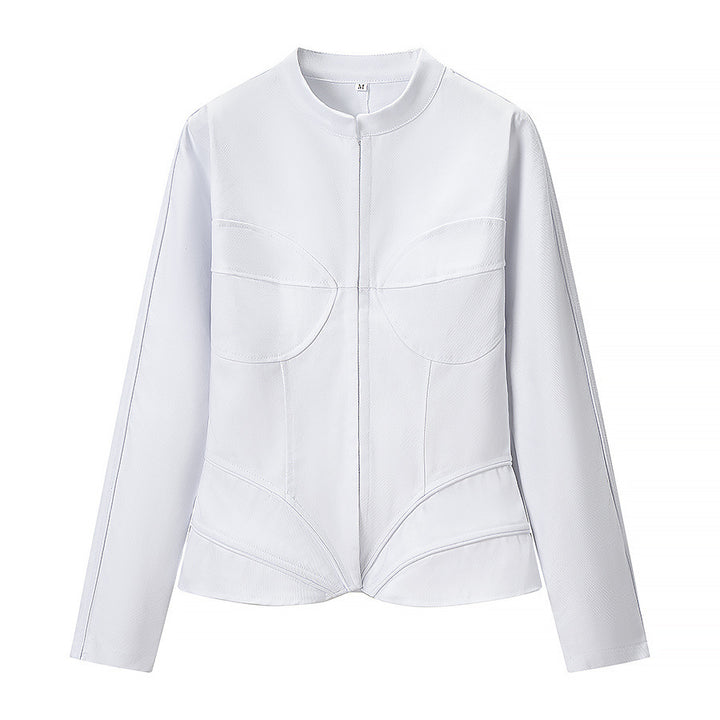 Damen Taillierte Kunstlederjacke mit Stehkragen und figurformenden Ziernähten Drune
