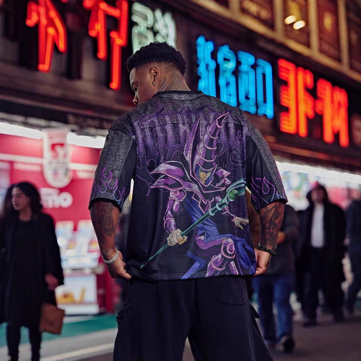 Unisex nan atmungsaktives Netz-Jersey mit großflächigem Anime-Print und V-Ausschnitt Drune