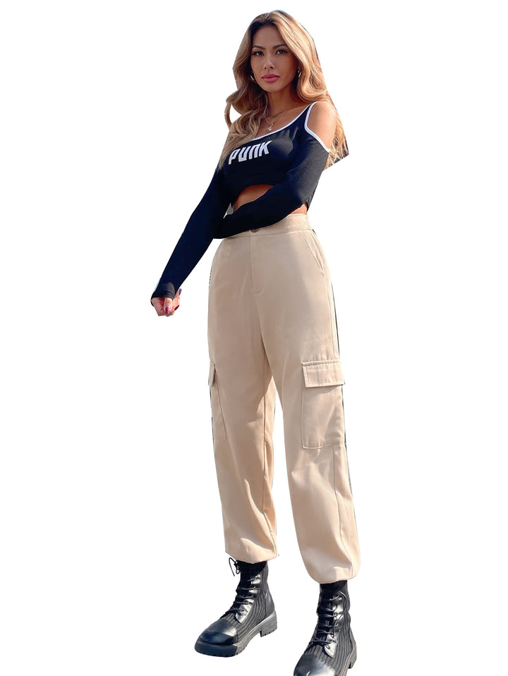 Damen lässige Cargo-Hose mit elastischen Bündchen und praktischen Seitentaschen Drune