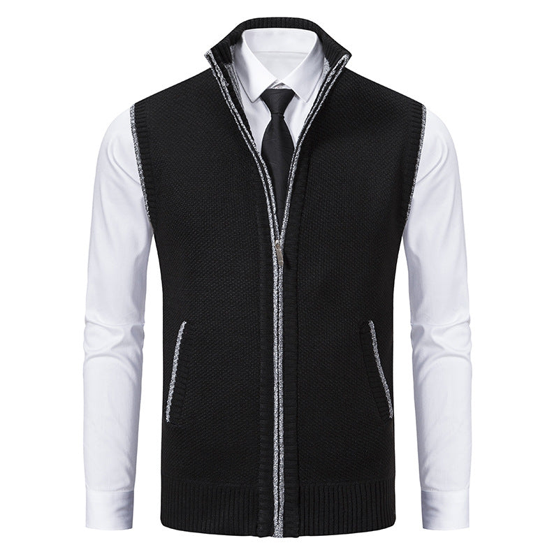 Herren Slim-Fit Ärmellose Strukturstrickweste mit Stehkragen und Frontreißverschluss Drune