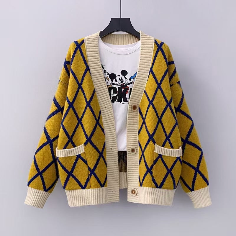 Damen Grobstrickcardigan mit Karomuster Drune