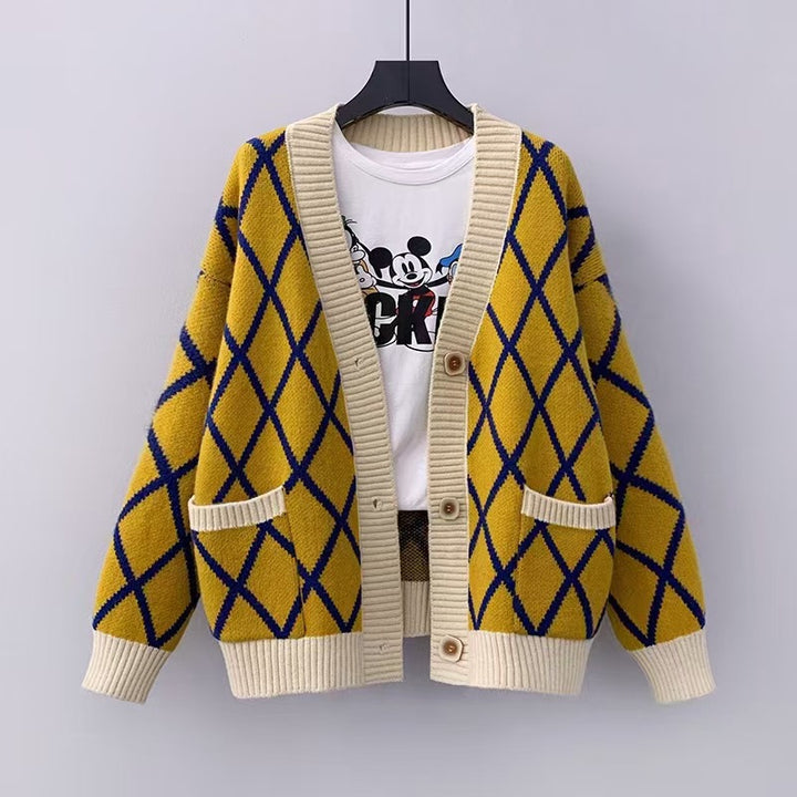 Damen Grobstrickcardigan mit Karomuster Drune