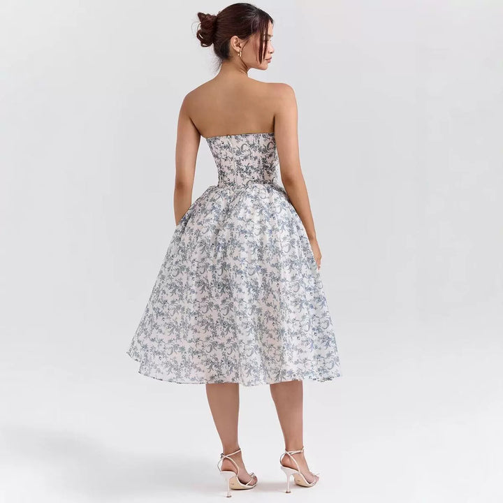 Damen Ballkleid mit herzförmigem Ausschnitt und floralem Print Drune