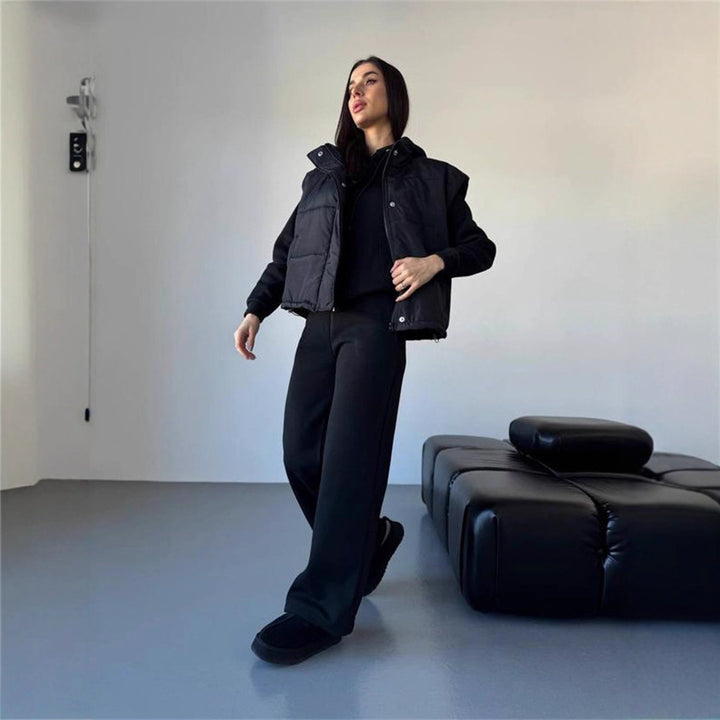 Damen entspanntes Kapuzenoberteil und weit geschnittene Hose Set Drune