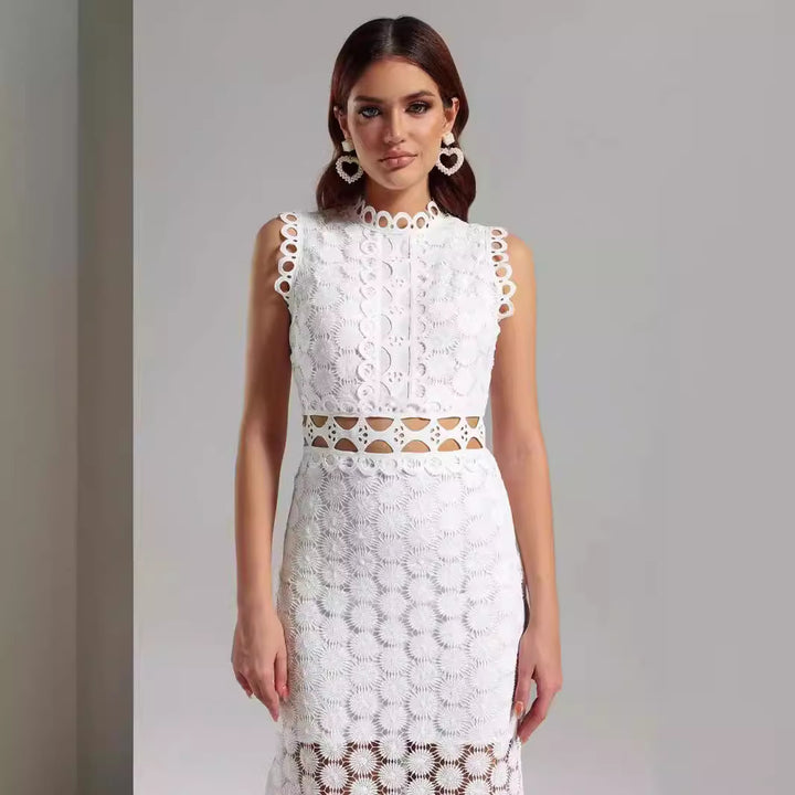 Damen Spitzen Maxikleid mit dekorativen Ausschnitten und elegantem Ansatz Drune