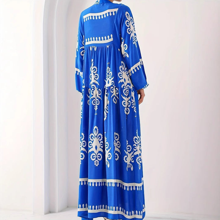 Damen langes Kaftankleid mit floralen Akzenten und Knopfleiste Drune
