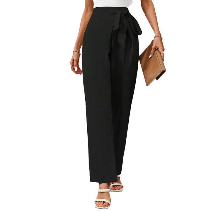 Damen elegante Palazzo-Hose mit seitlichem Bindegürtel und hohem Bund Drune