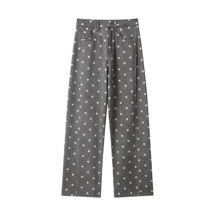 Damen Weite Highwaist Denimhose mit Polka‑Dot Print und Five‑Pocket-Design Drune