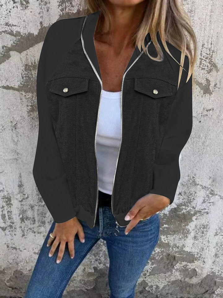 Damen Denim-Mix Blousonjacke mit Reißverschluss und Brusttaschen Drune