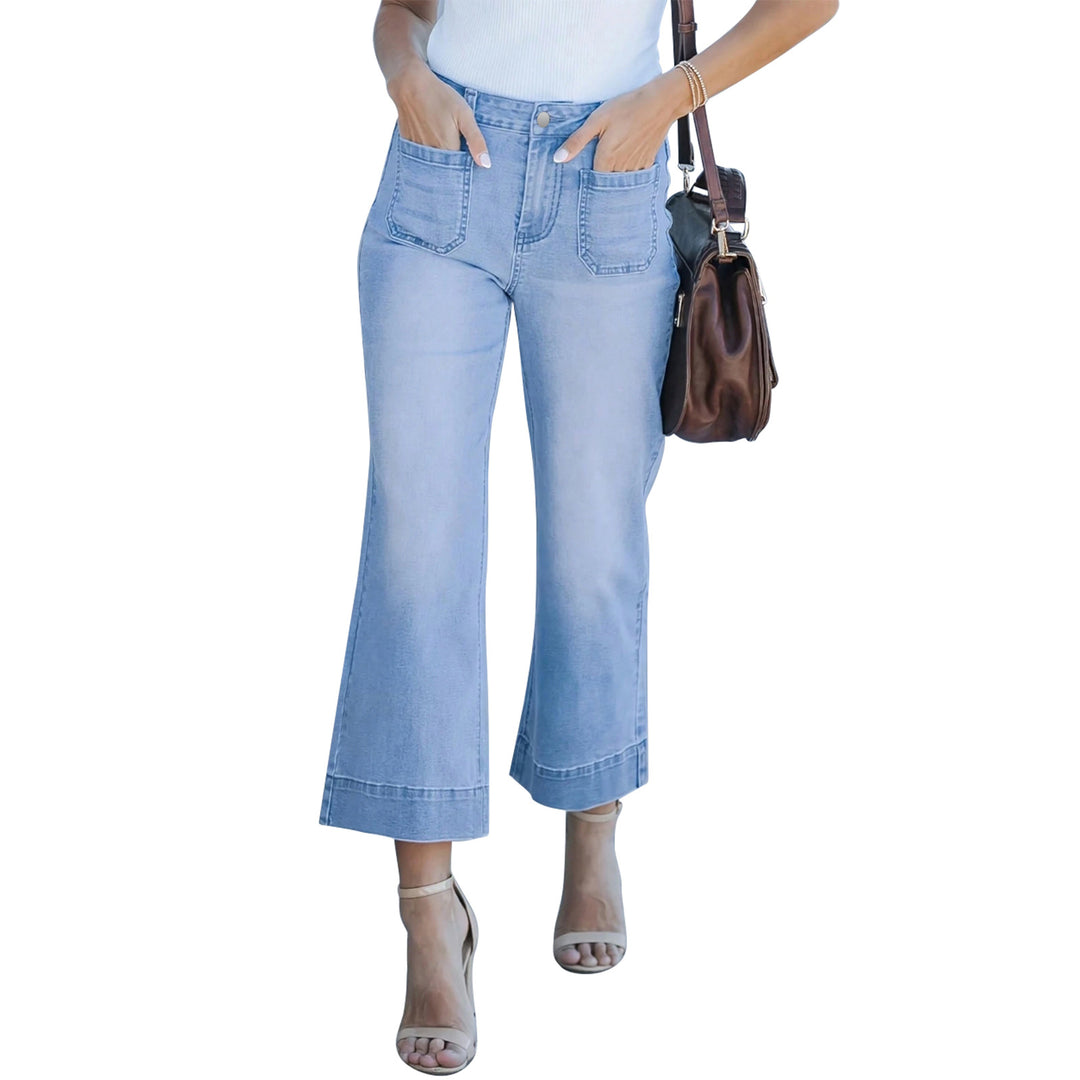 Damen Hochtaillierte Culotte-Jeans mit weitem Bein und aufgesetzten Vordertaschen Drune