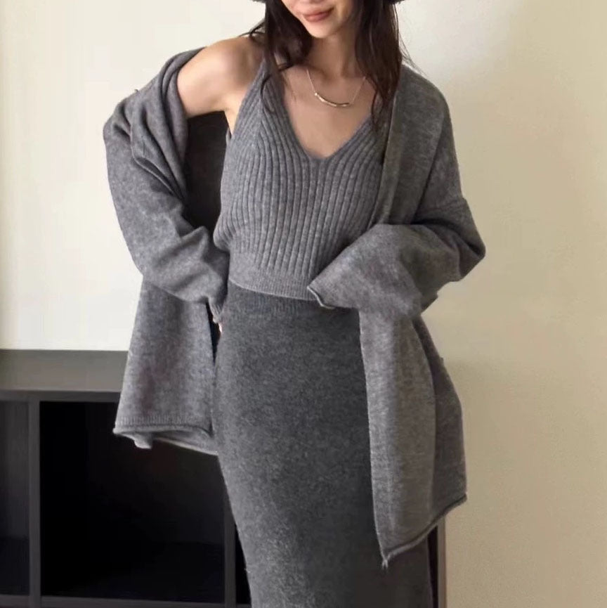 Damen lässiger Strickcardigan mit feiner Struktur und großen Knöpfen Drune