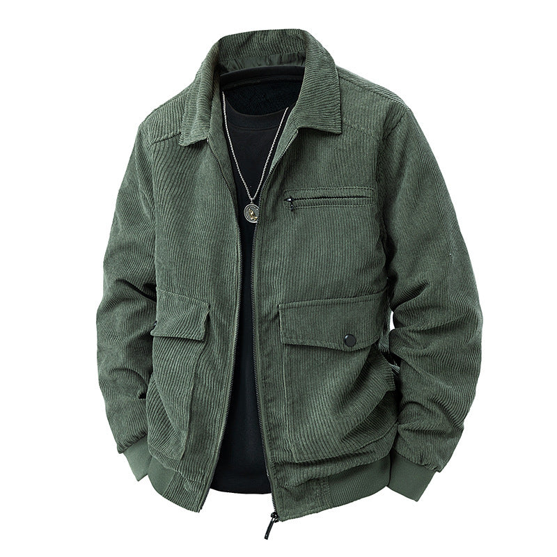 Herren  Corduroy Utility-Bomberjacke mit Reißverschluss-Brusttasche und Klapptaschen