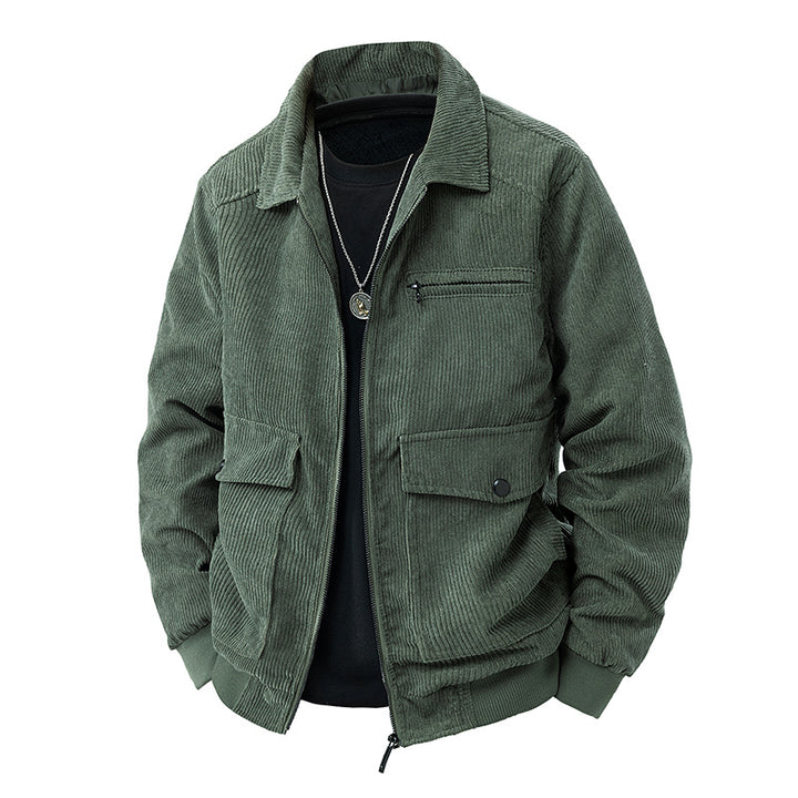 Herren  Corduroy Utility-Bomberjacke mit Reißverschluss-Brusttasche und Klapptaschen