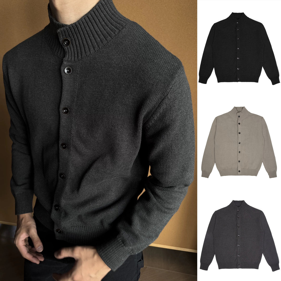 Herren Modischer Strickpullover mit Stehkragen und Knopfleiste Drune