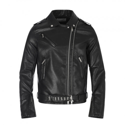 Herren Bikerjacke aus Lederoptik mit asymmetrischem Reißverschluss, Nieten‑Taillengürtel und Reißverschlussärmeln Drune