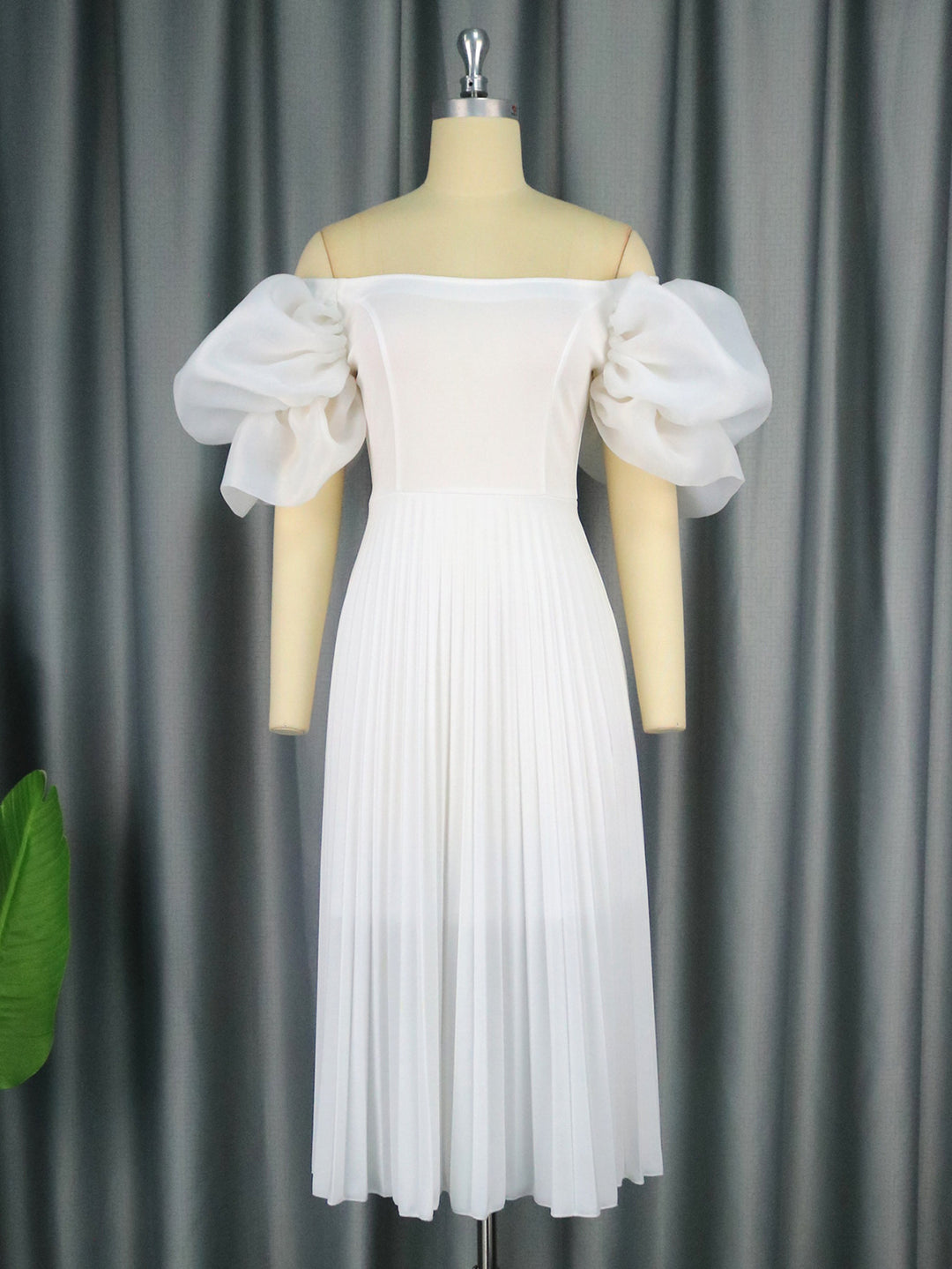 Damen Elegantes Kleid mit voluminösen Puffärmeln und schwingendem Rock Drune