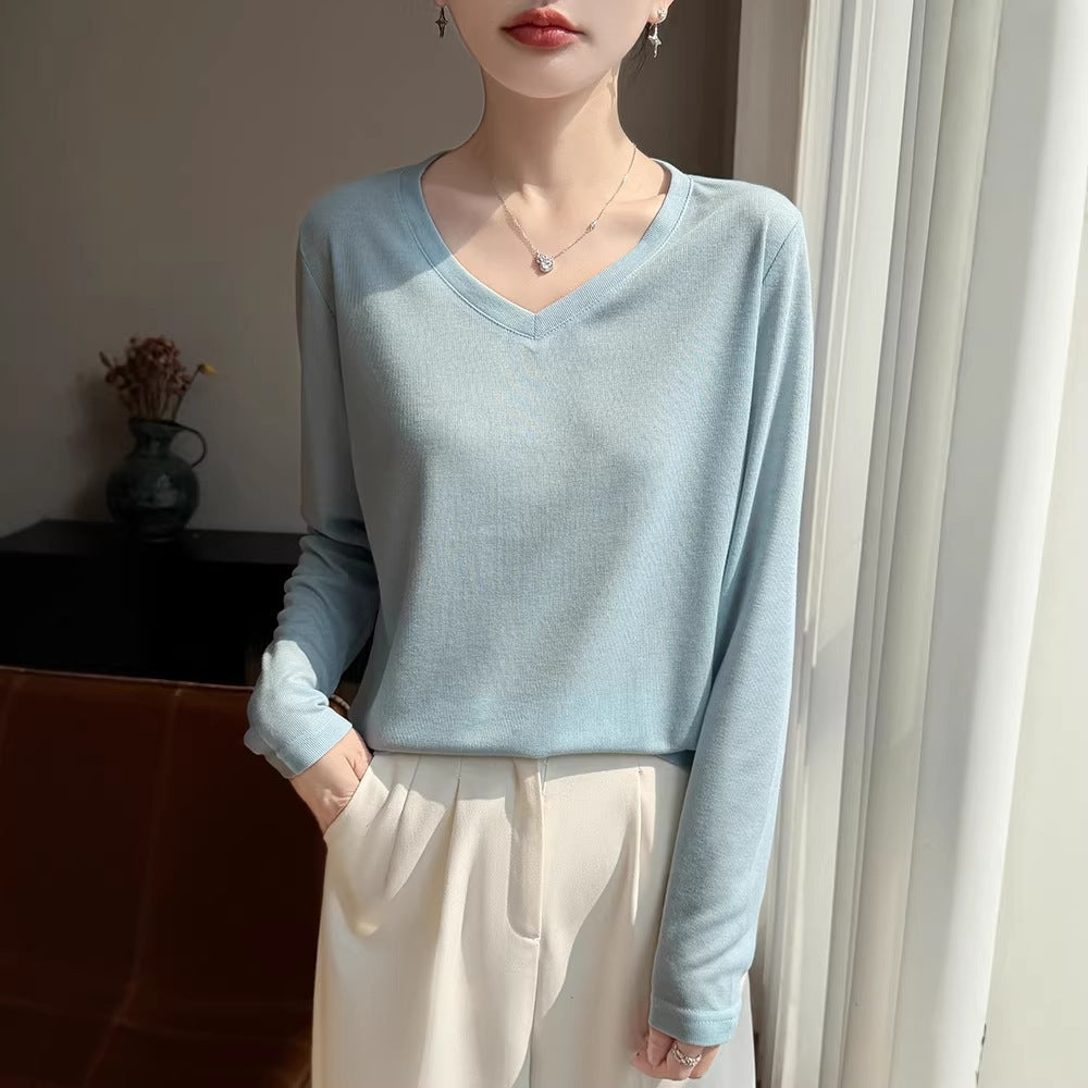 Damen Leichtes V-Ausschnitt-Feinstrick-Longsleeve Drune