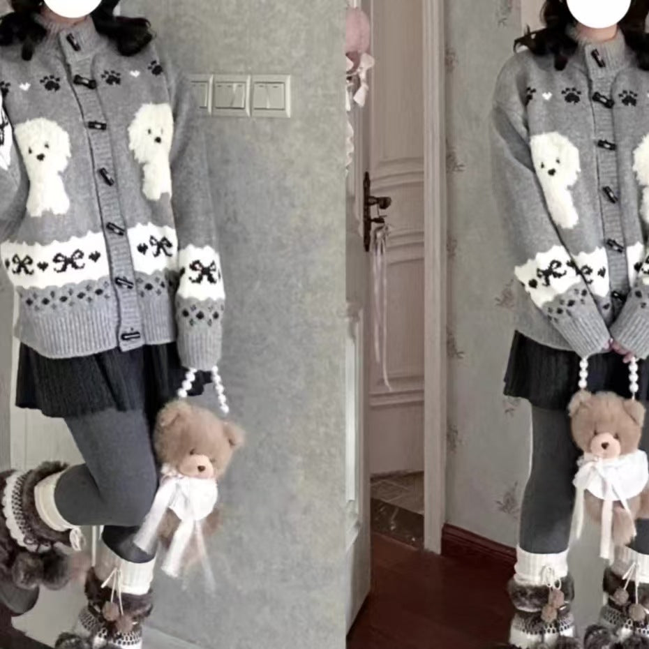 Damen Gemusterte Strickjacke mit tierischem Motiv und Knopfdetails Drune