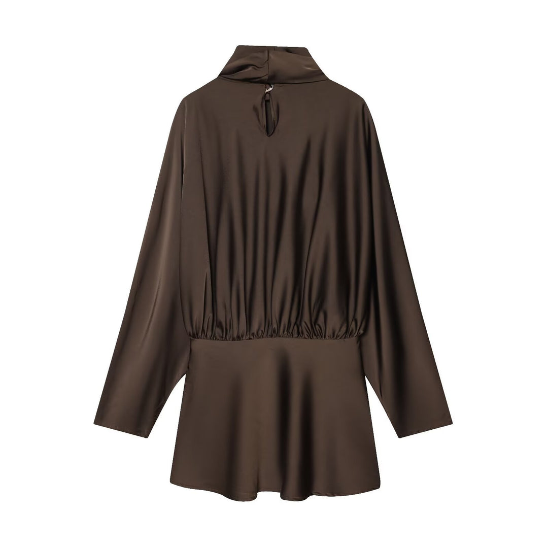 Damen 30+ elegante seidenähnliche Bluse mit Stehkragen und drapiertem Schlupfdetail Drune