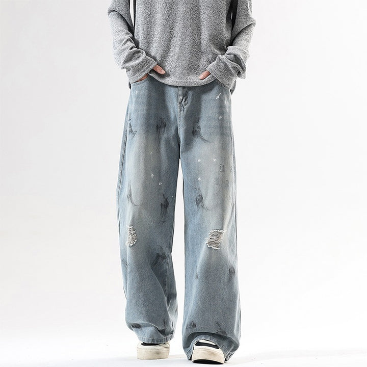 Herren Extraweite Baggy-Jeans im Vintage-Used-Look mit Distressed-Details Drune
