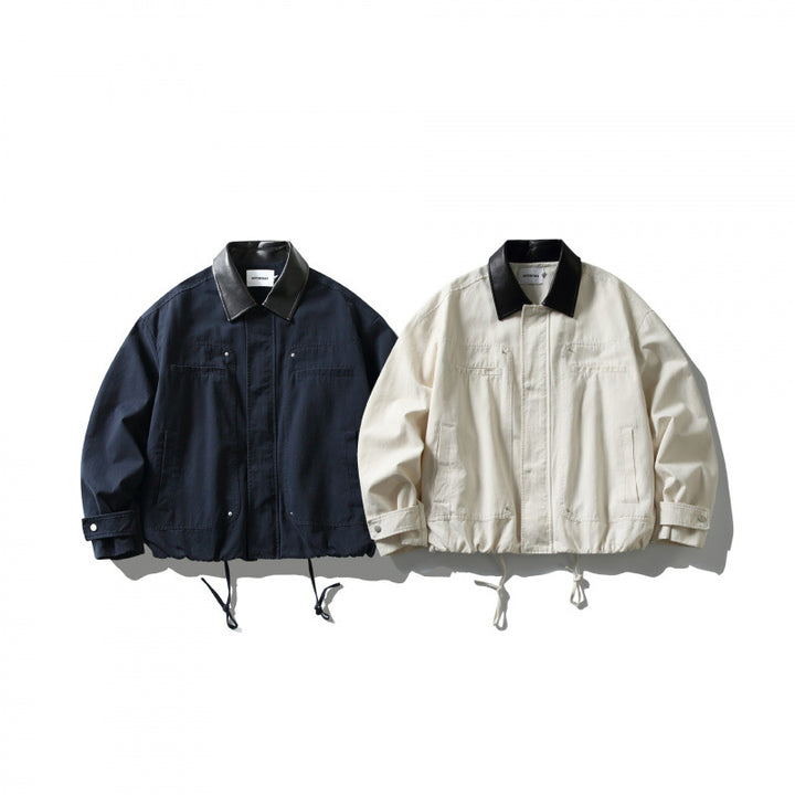 Herren Boxy-Utility-Jacke mit Kunstlederkragen, Tunnelzug und Druckknopfmanschetten Drune