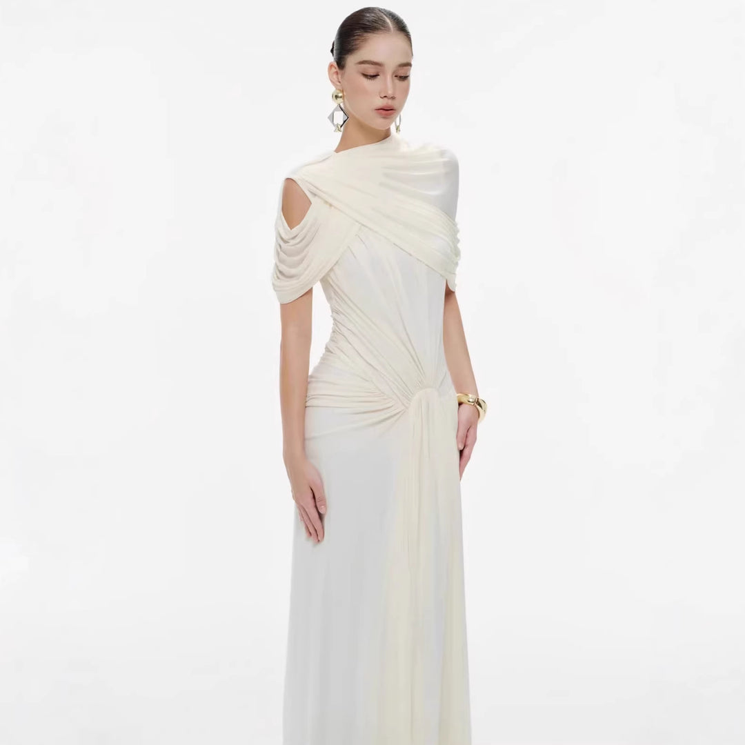 Damen elegantes Maxikleid mit innovativen Drapierungsdetails und asymmetrischem Oberteil Drune