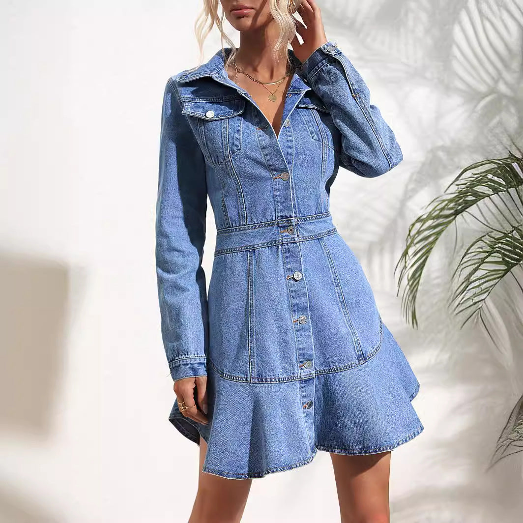 Damen Jeanskleid im modernen Denim-Stil mit schwingendem Saum und taillierter Silhouette Drune