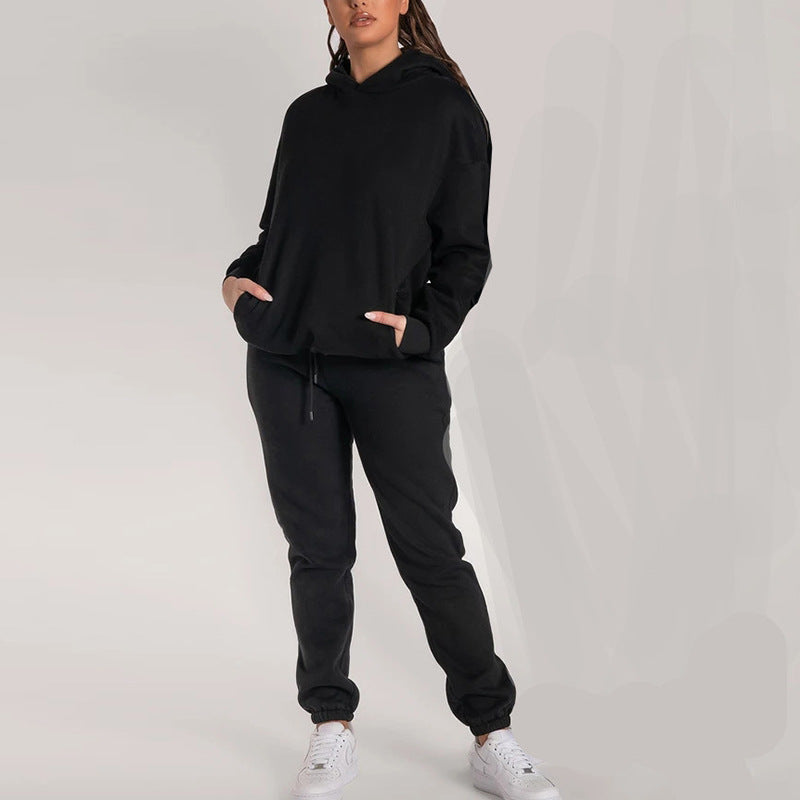 Damen Lässiges Hoodie-Set mit praktischen Taschen und elastischem Bund Drune
