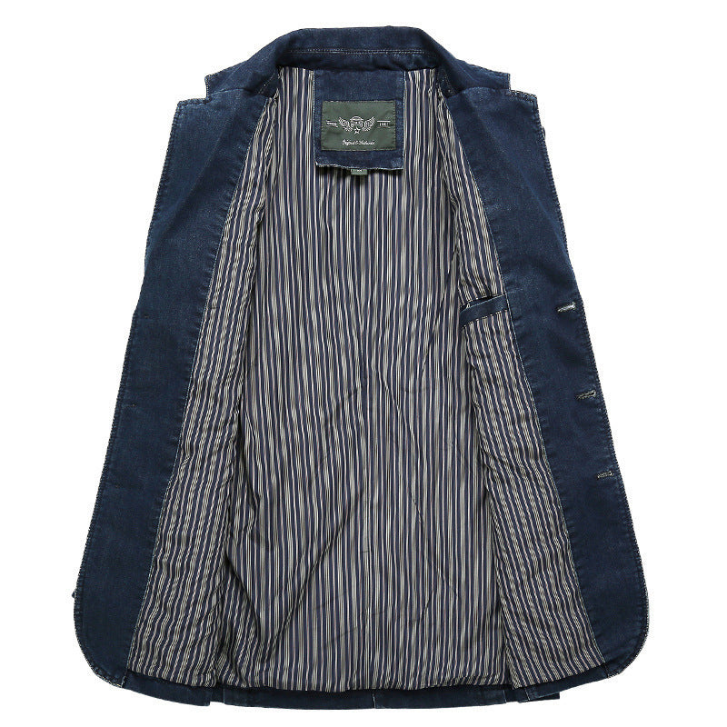 Herren nan Denim-Sakko im Blazerstil mit Stretch, aufgesetzten Taschen und leichtem Innenfutter Drune