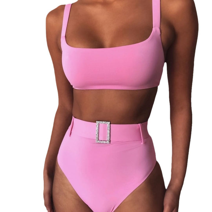 Damen Hoch tailliertes Bikini-Set mit funkelndem Gürtel Drune