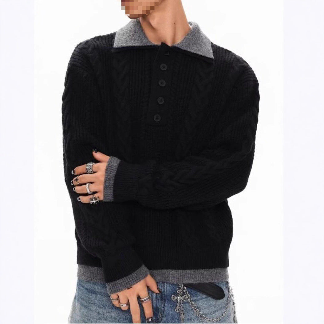 Herren Modischer Grobstrickpullover mit Polokragen Drune