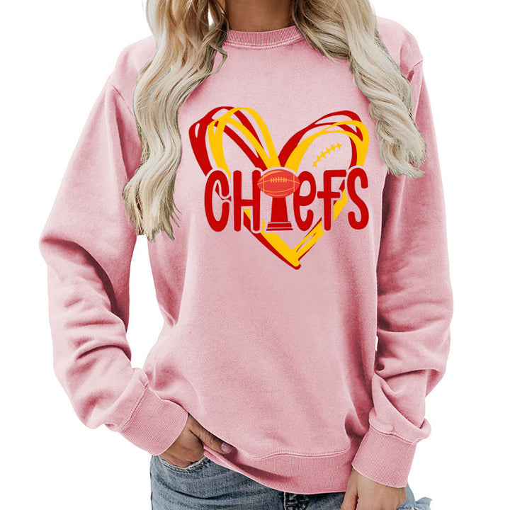 Damen Sweatshirt mit Herzmotiv und kreativen Sportgrafiken Drune